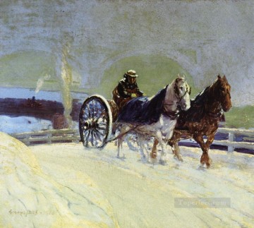 hitch team 1916 George luks carriage Oil Paintings